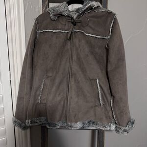 Lolē Faux suede faux fur taupe coat ultra soft and warm Medium